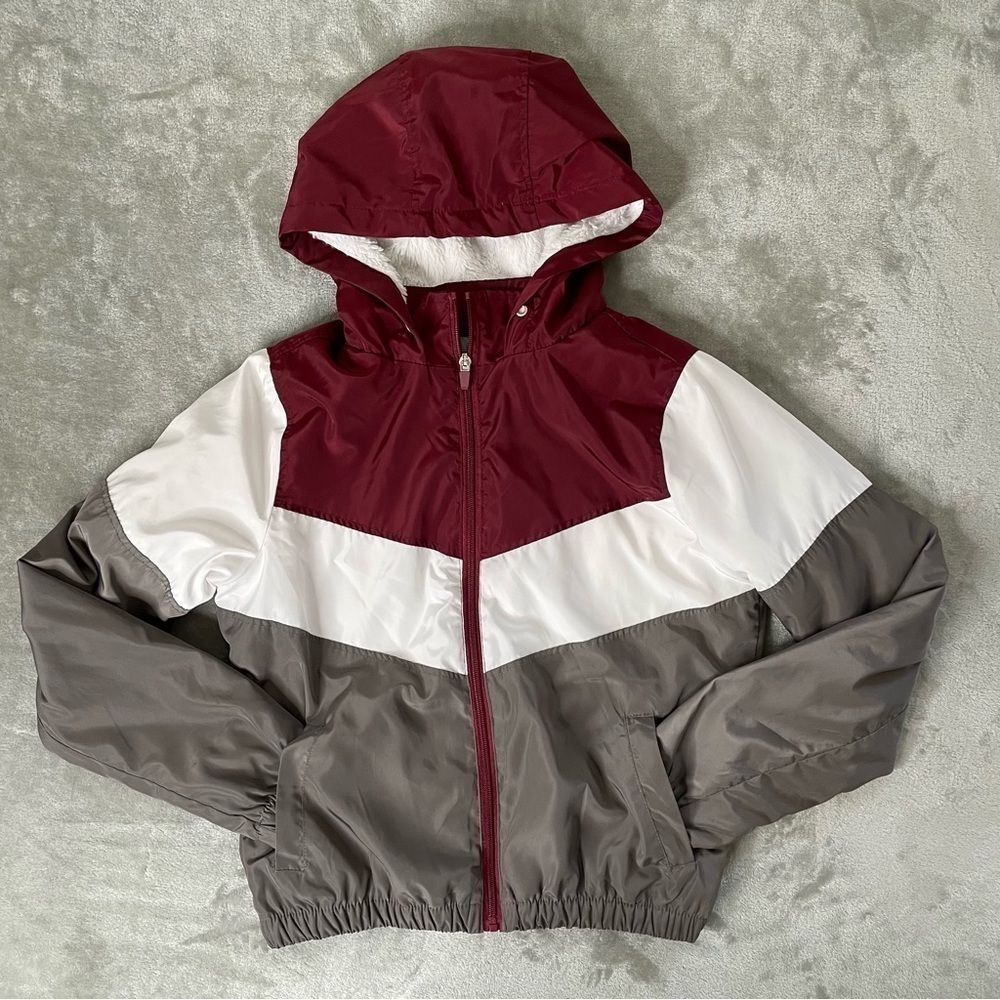 Full Tilt Color Block Full Zip Hooded Windbreaker Lined Pockets Size Small